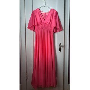 Pink 70s Long Flowy Empire Waist Dress Transparent Butterfly Sleeves Medium/6